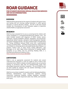 ROAR Guidance for Special Education Services and 504 Accommodations cover